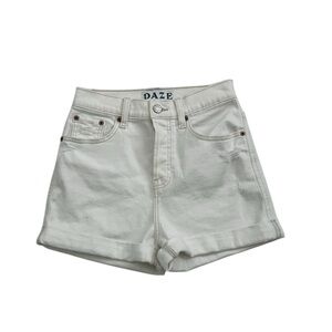 DAZE DENIM Dad High Rise Cuff Womens Off White Denim Shorts Size 25
